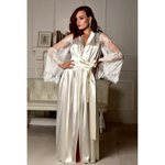 Kimono Long Satiné Femme – Manches en Dentelle
