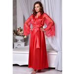 Kimono Long Satiné Femme – Manches en Dentelle