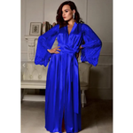 Kimono Long Satiné Femme – Manches en Dentelle